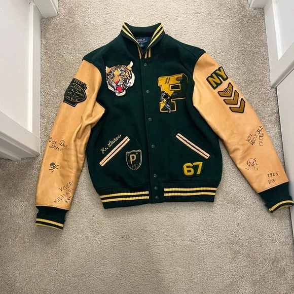 ジャケット・アウター POLO RALPH LAUREN RUGBY Varsity Jacket POLO RALPH LAUREN Men's Rugby Indian Head Green Varsity 1957